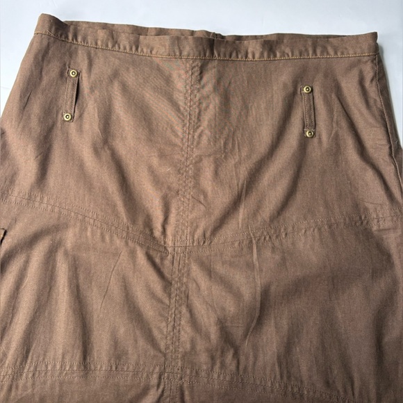 Y2K‎ 90s Vintage Brown Cotton Utility Tech Cargo A-Line Midi Length Skirt - Picture 9 of 12